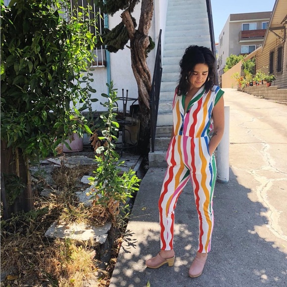 Nooworks Pants - Nooworks Colorful Striped Sleeveless Magic Suit Jumpsuit in Salvation Stripe Lg